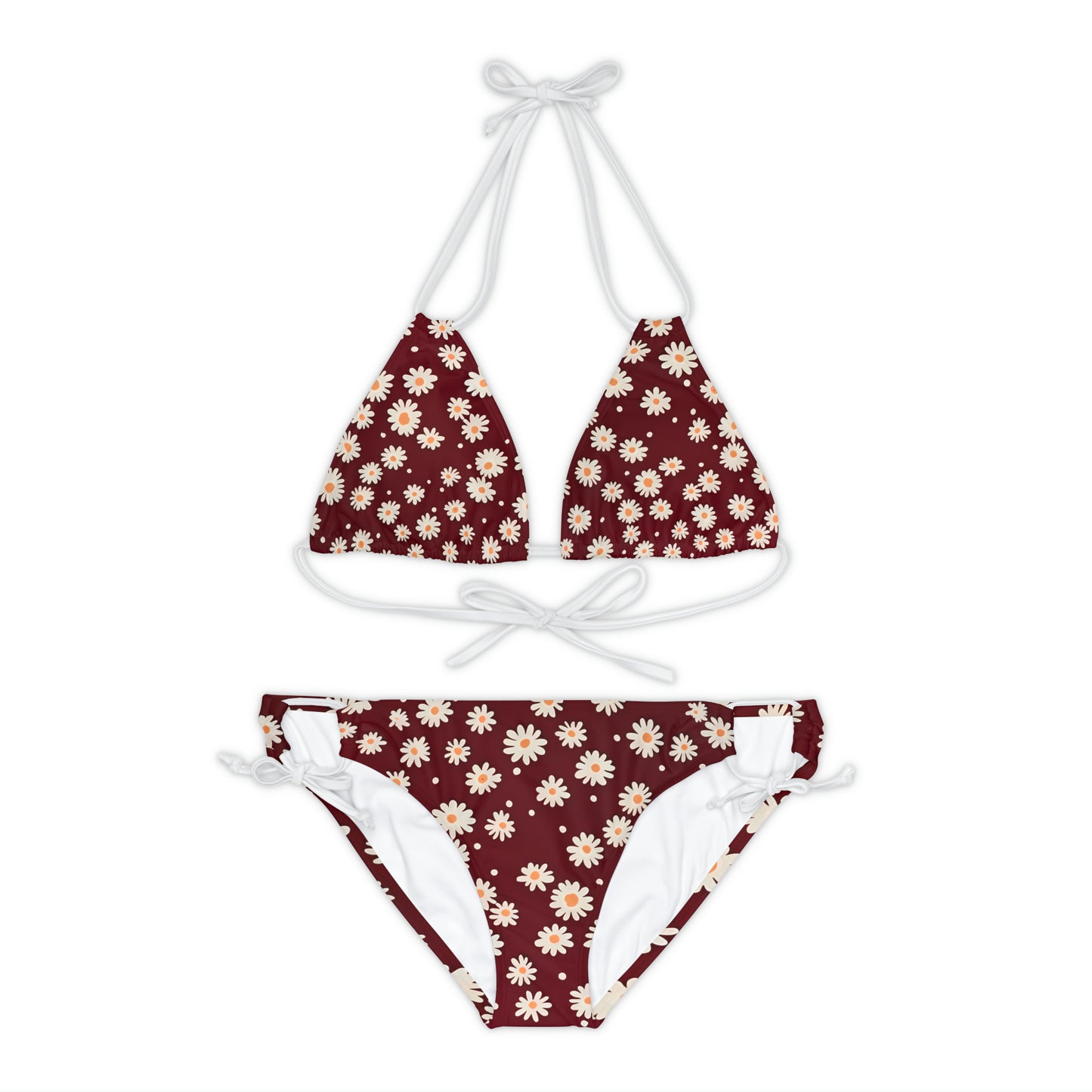 Maroon with Daisies Strappy Bikini Set