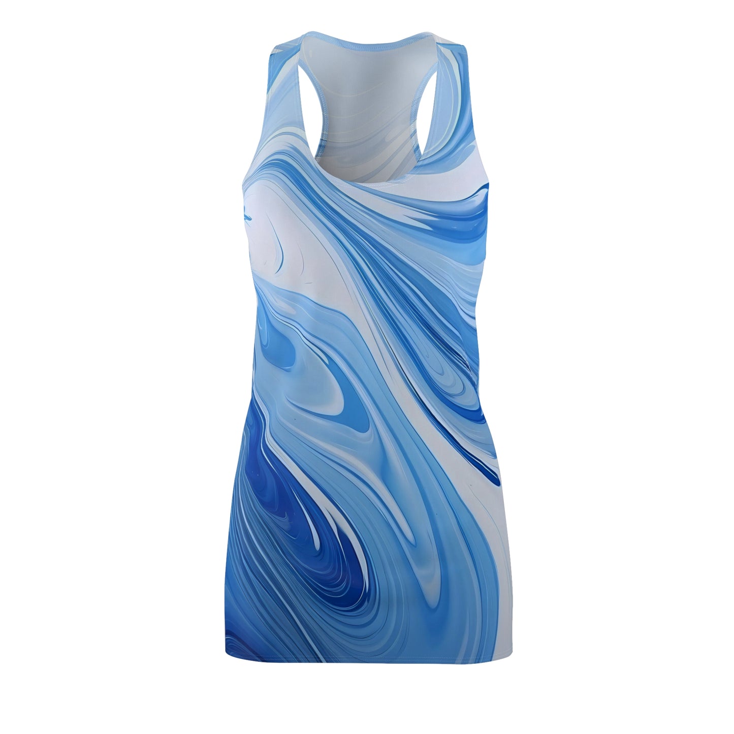 Blue and White Fluid Racerback Dress