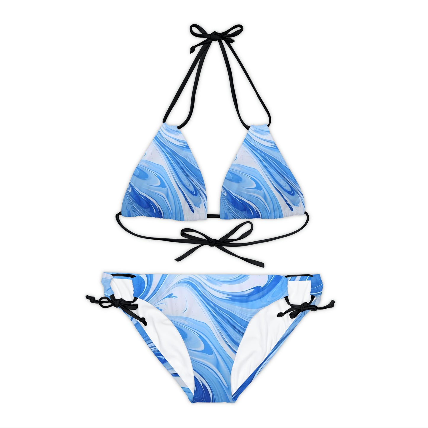 Blue and White Fluid Strappy Bikini Set