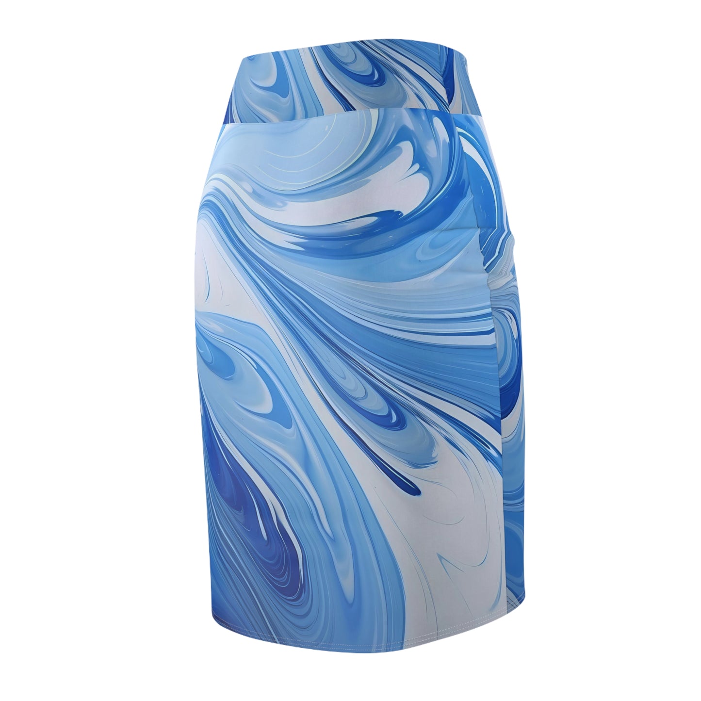 Blue and White Fluid Pencil Skirt
