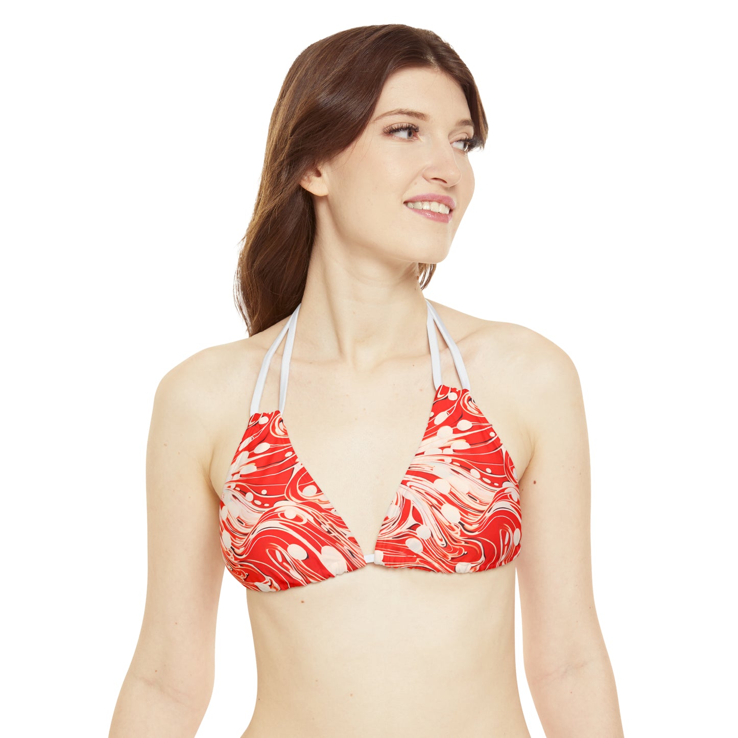 Red and White Swirls Strappy Bikini Set