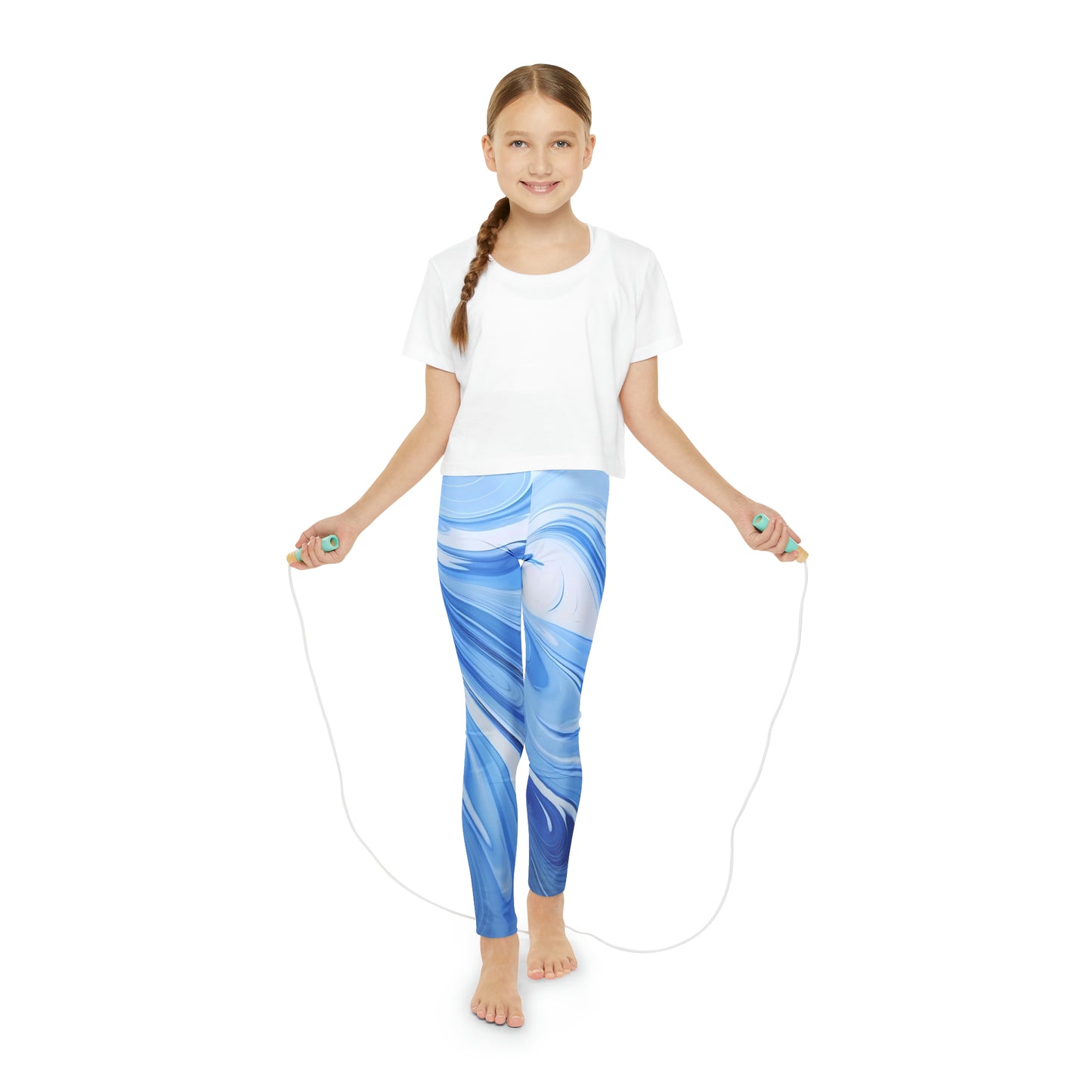 Blue and White Fluid Girls Leggings