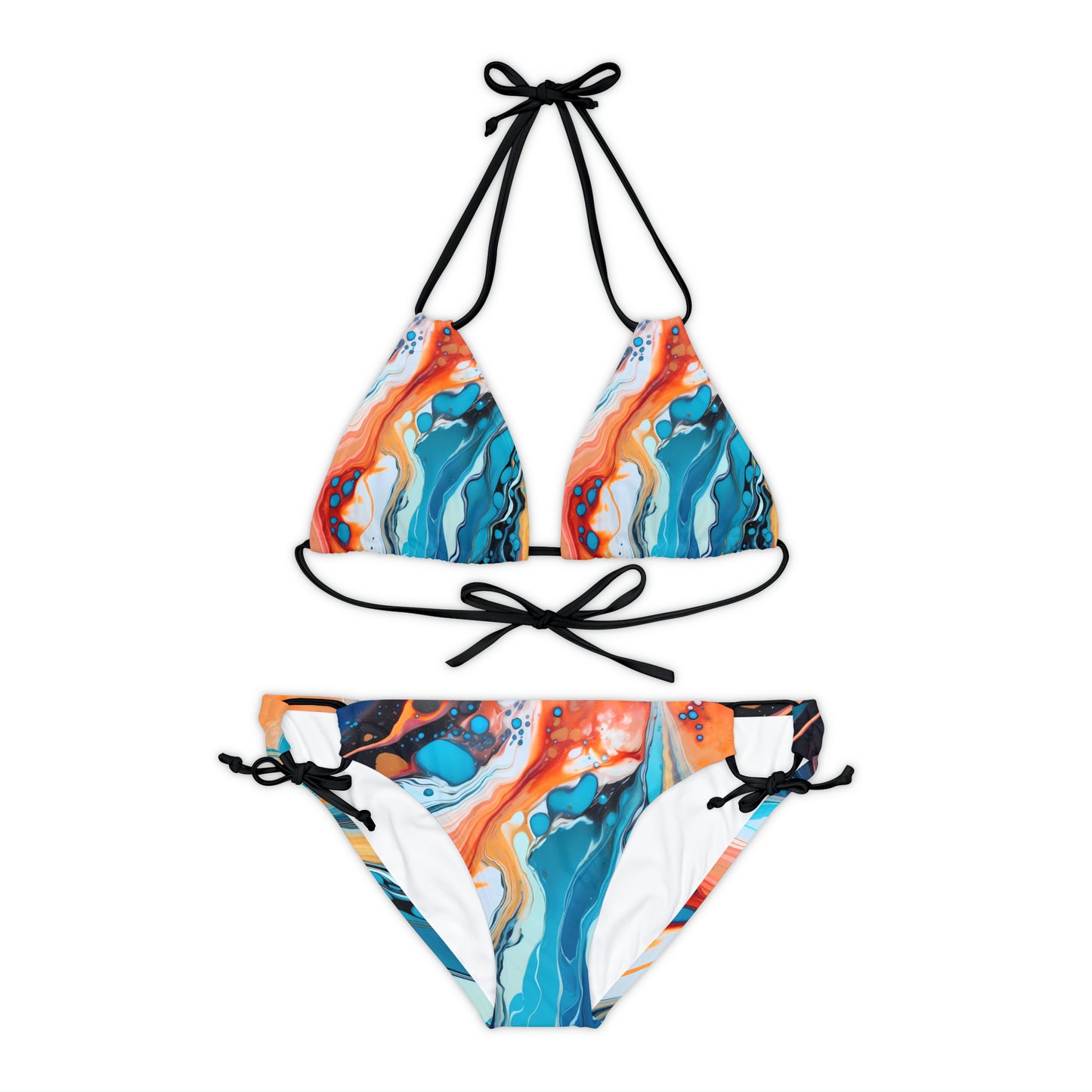 Blue, Red & Orange Strappy Bikini Set