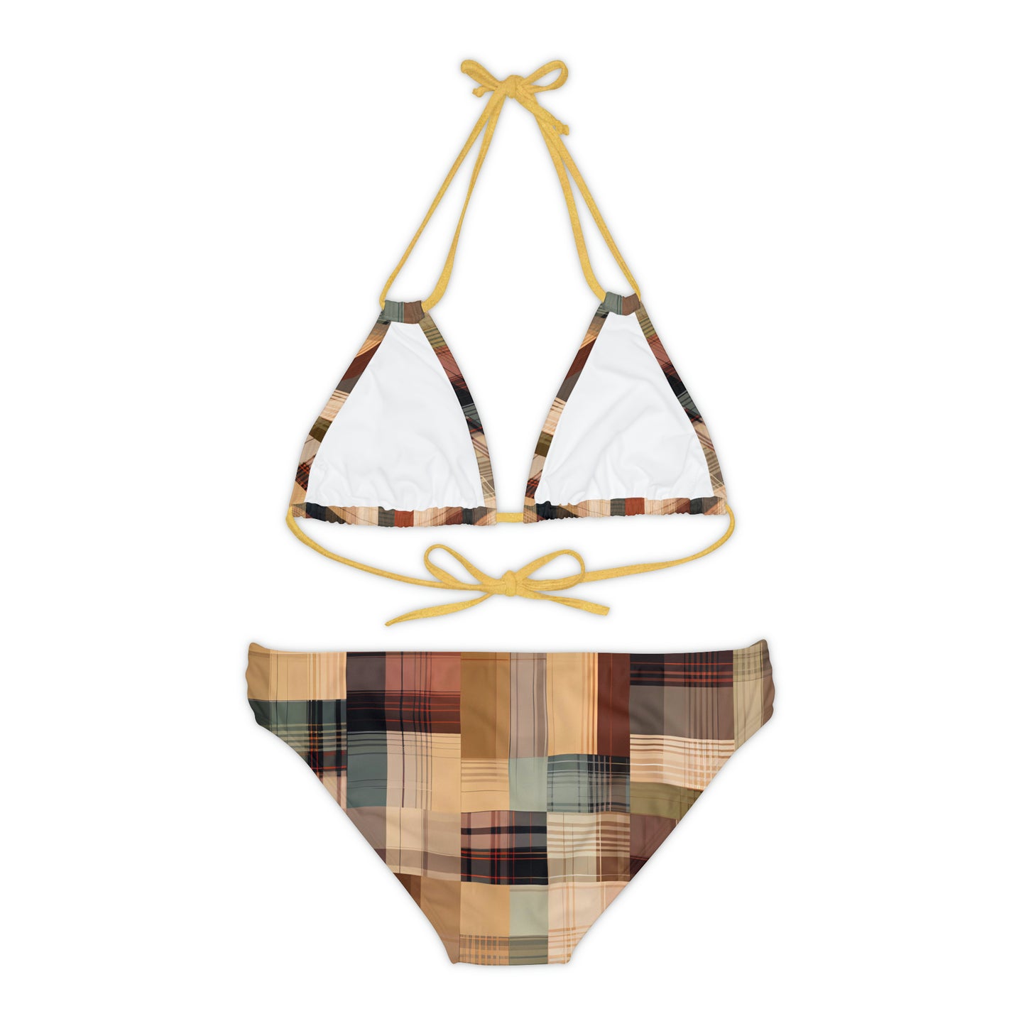 Abstract Plaid Strappy Bikini Set