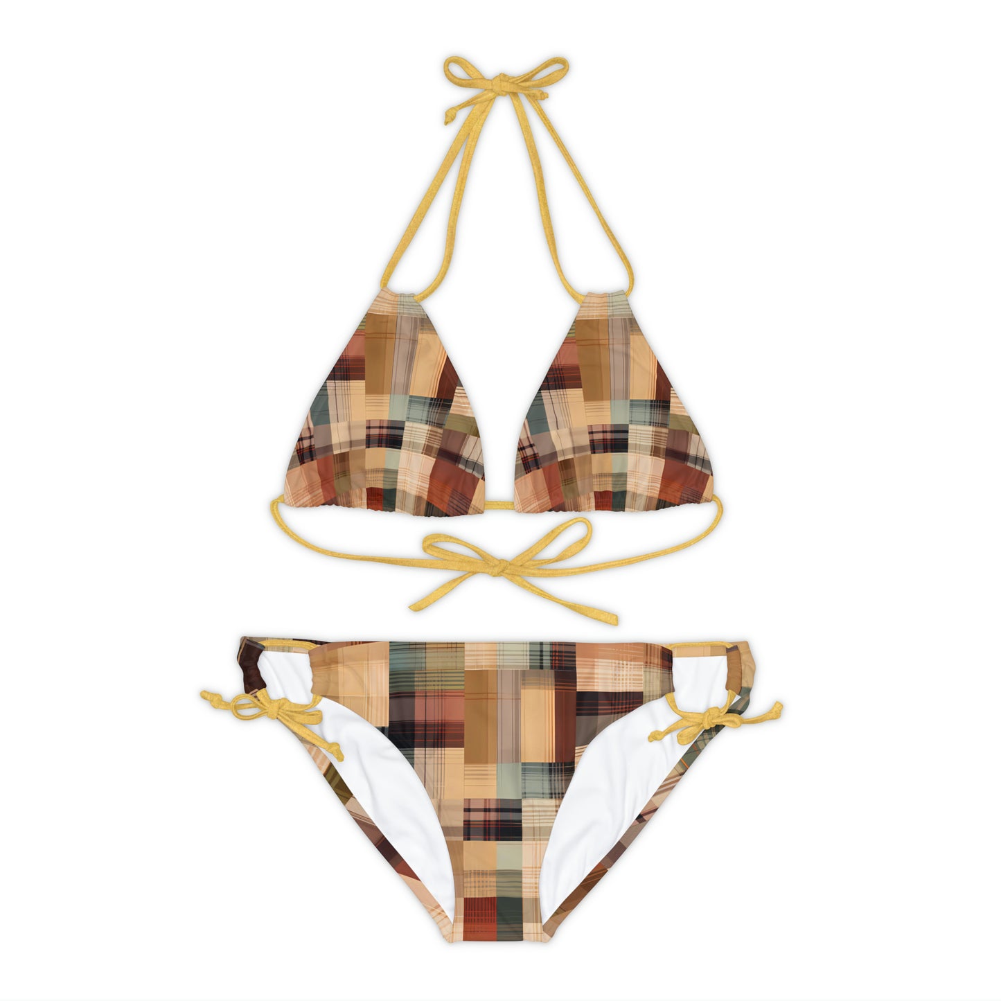 Abstract Plaid Strappy Bikini Set