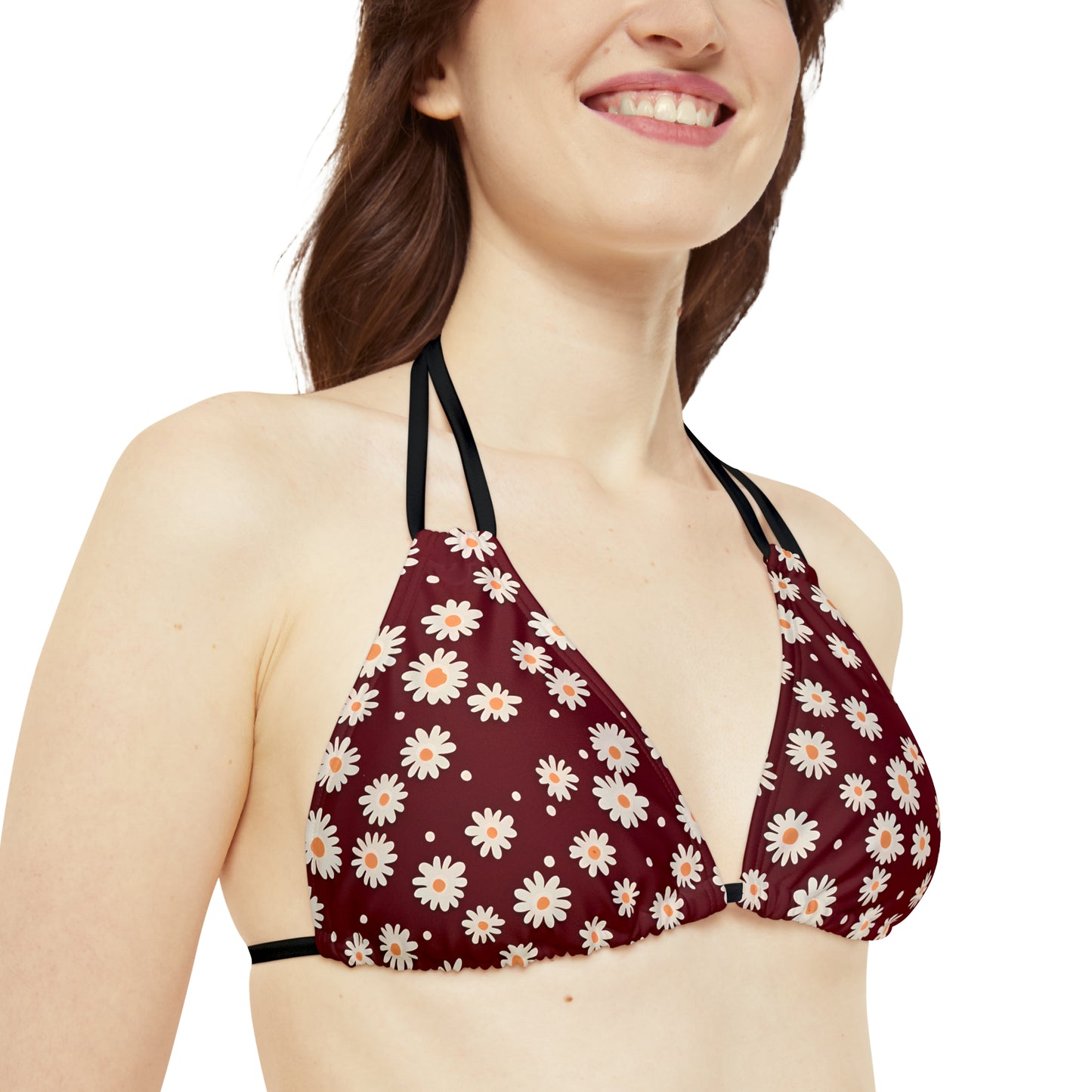 Maroon with Daisies Strappy Bikini Set
