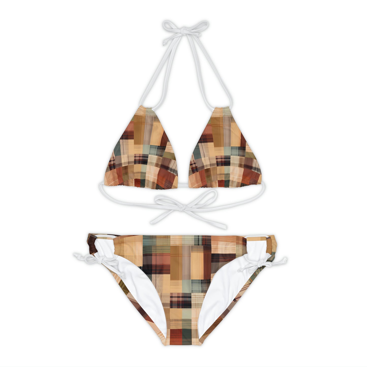 Abstract Plaid Strappy Bikini Set
