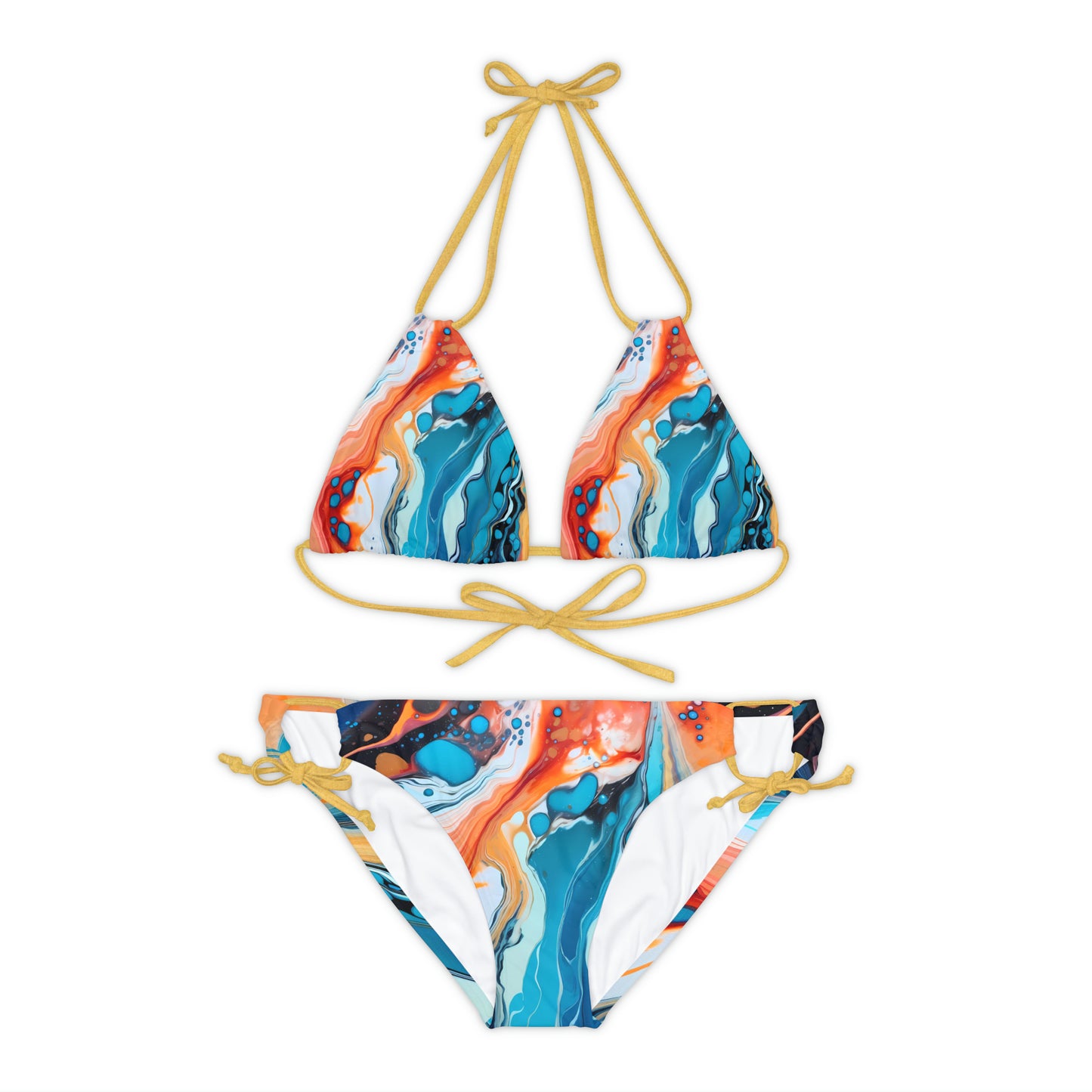 Blue, Red & Orange Strappy Bikini Set