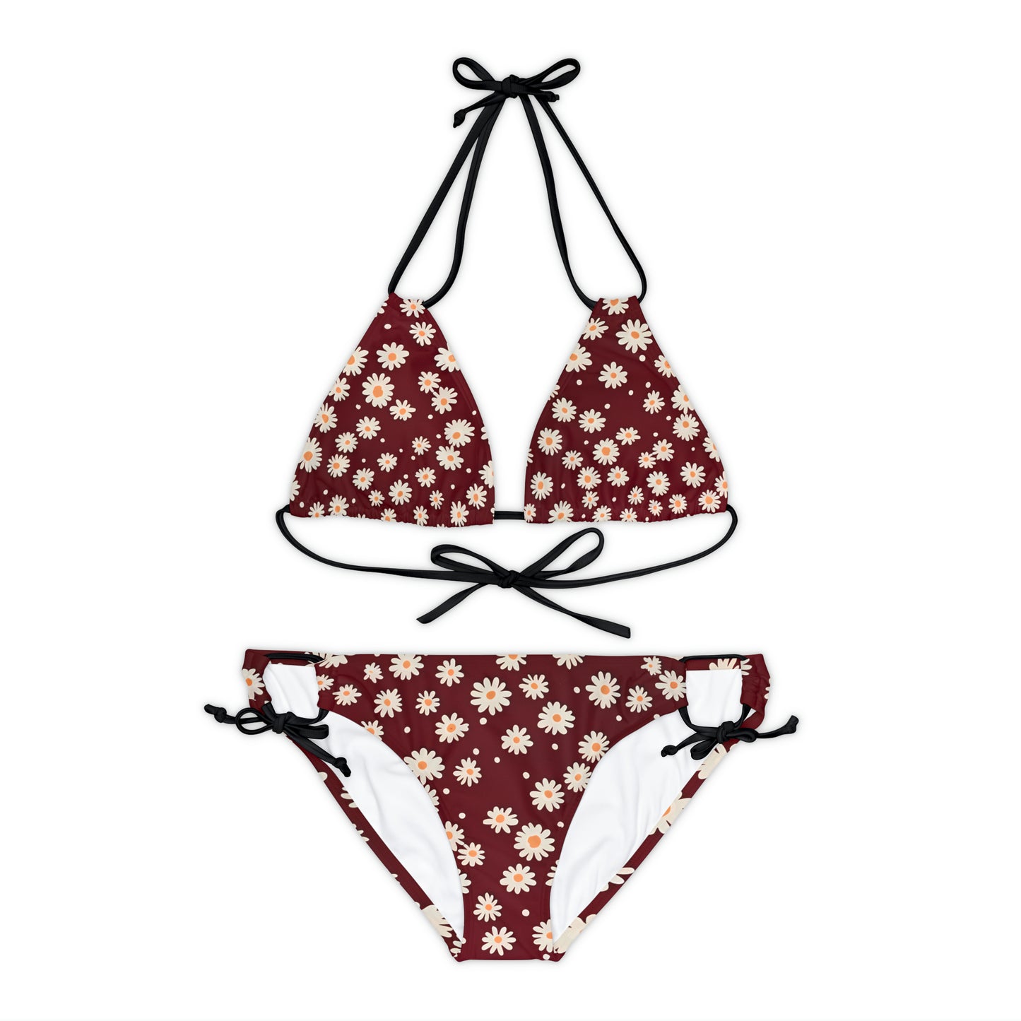 Maroon with Daisies Strappy Bikini Set