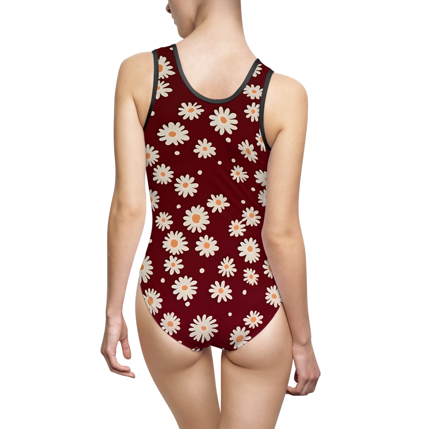 Maroon with Daisies One-Piece Swimsuit