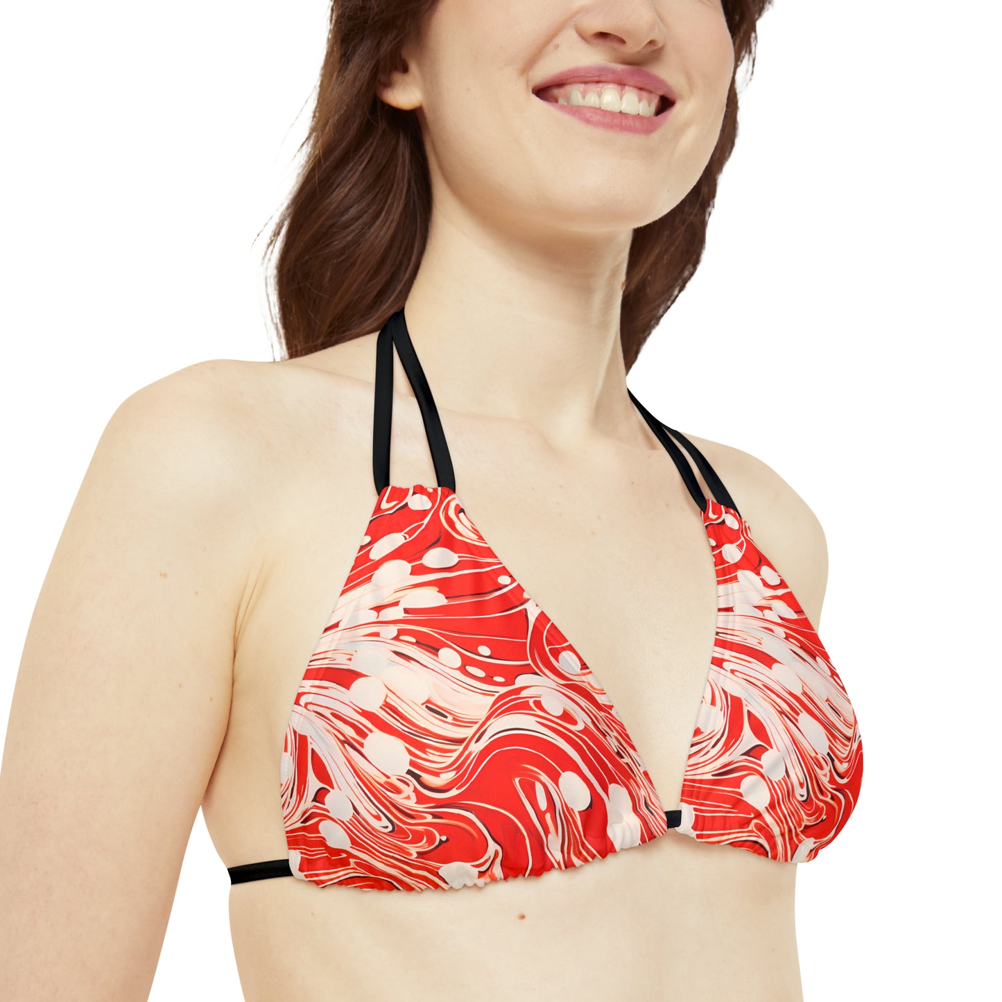 Red and White Swirls Strappy Bikini Set
