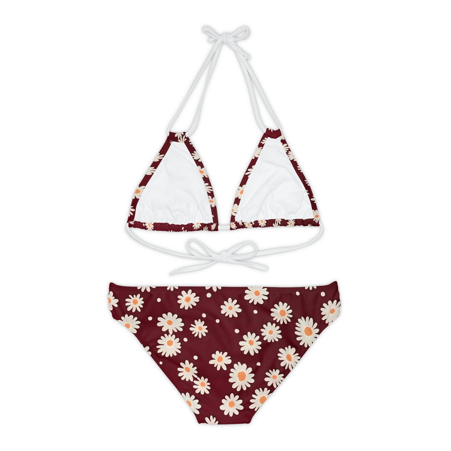 Maroon with Daisies Strappy Bikini Set
