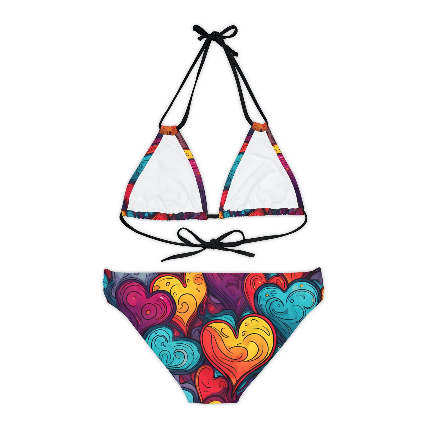 Colorful Hearts Strappy Bikini Set