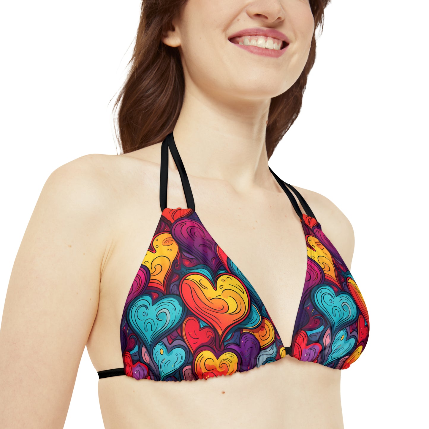 Colorful Hearts Strappy Bikini Set