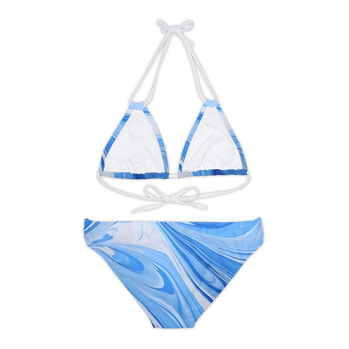 Blue and White Fluid Strappy Bikini Set