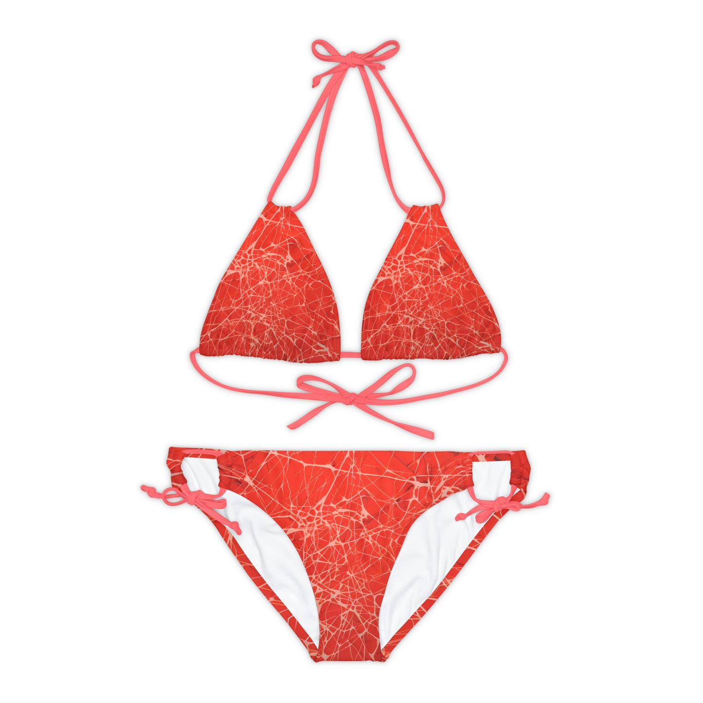 Red Fractured Strappy Bikini Set