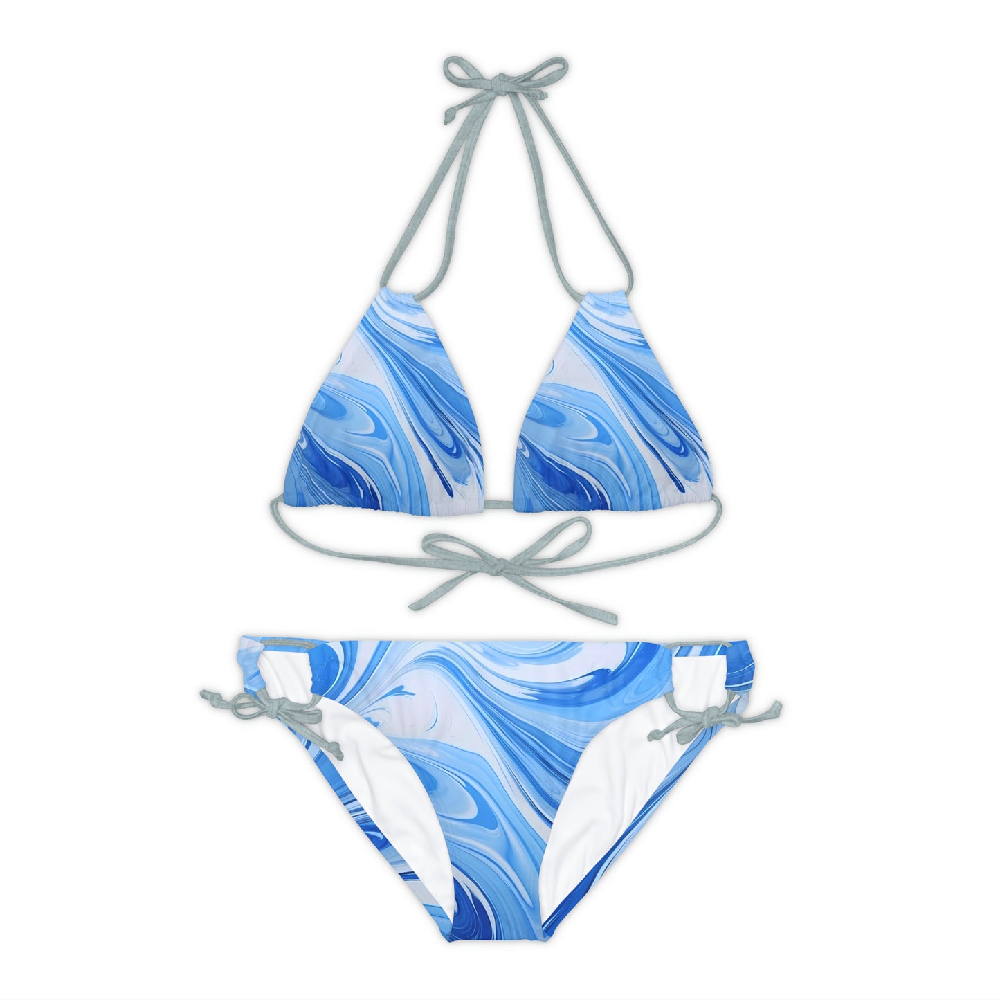 Blue and White Fluid Strappy Bikini Set
