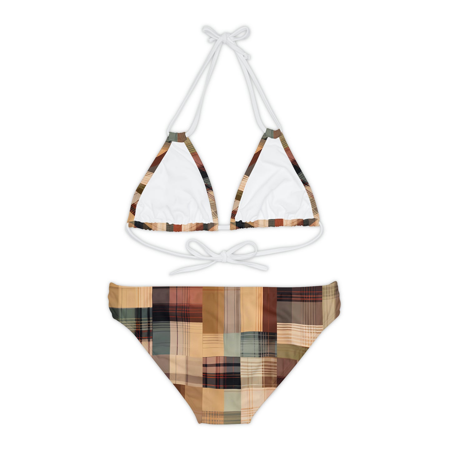 Abstract Plaid Strappy Bikini Set