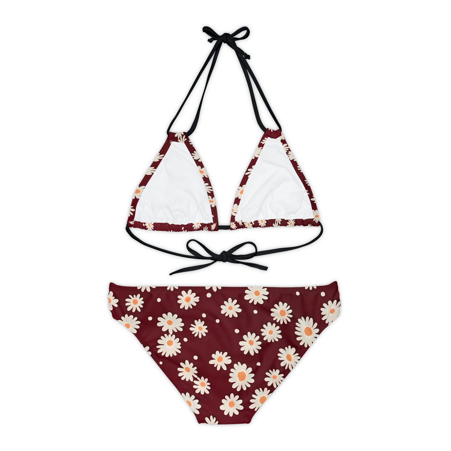 Maroon with Daisies Strappy Bikini Set