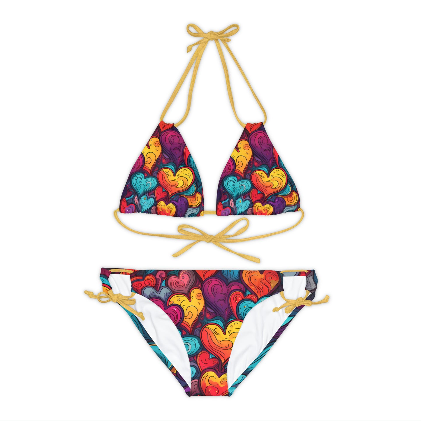 Colorful Hearts Strappy Bikini Set