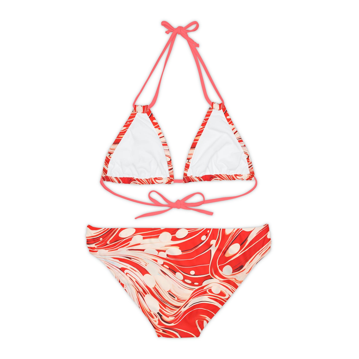 Red and White Swirls Strappy Bikini Set