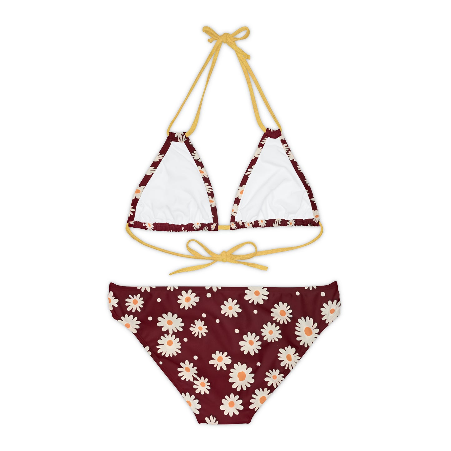 Maroon with Daisies Strappy Bikini Set