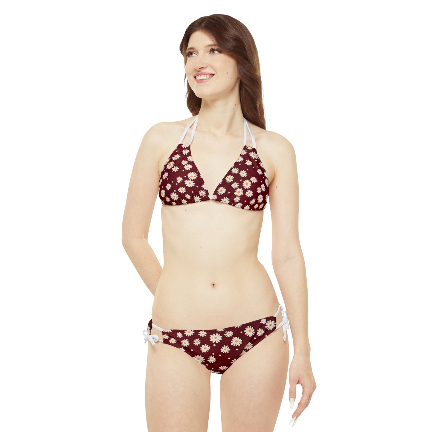 Maroon with Daisies Strappy Bikini Set