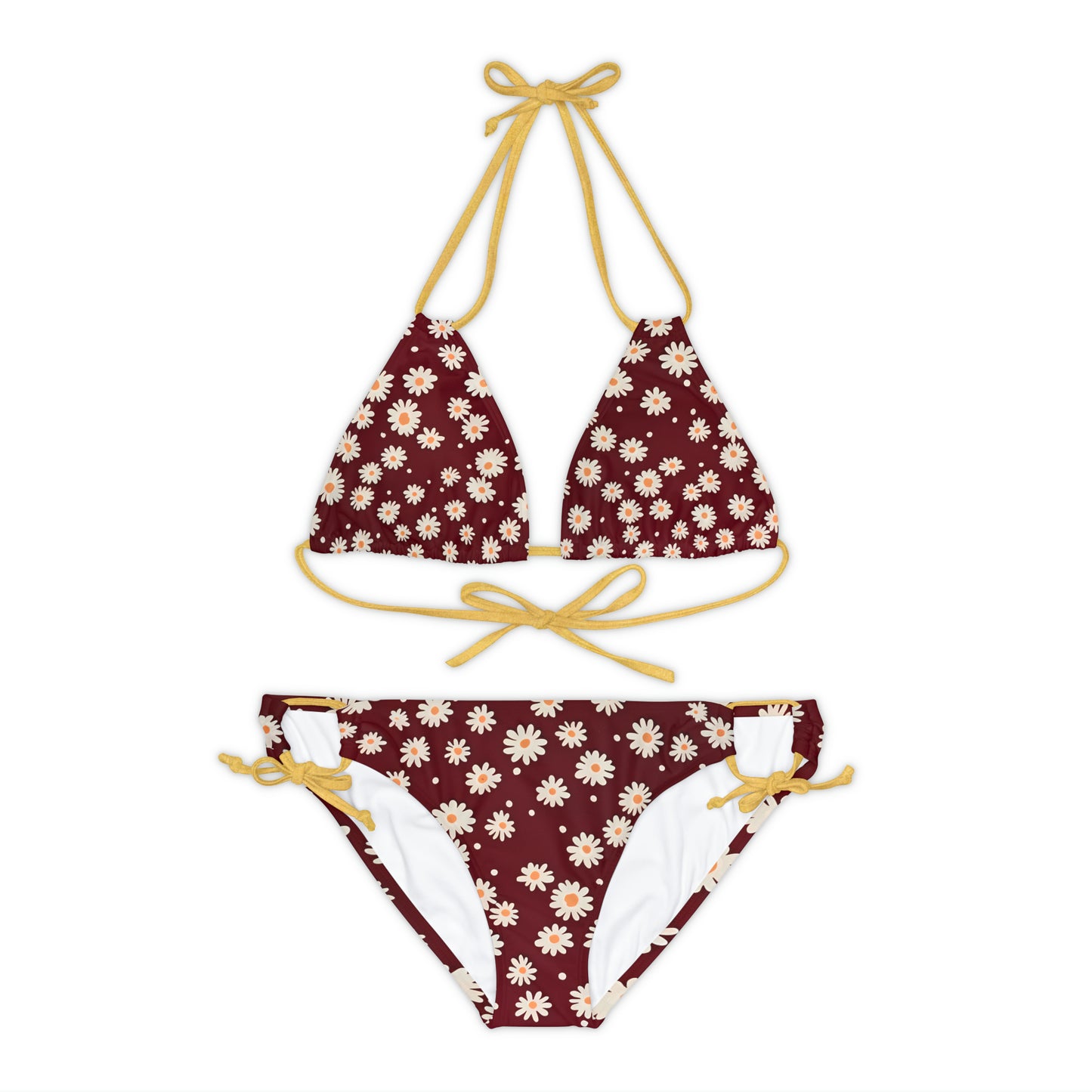 Maroon with Daisies Strappy Bikini Set