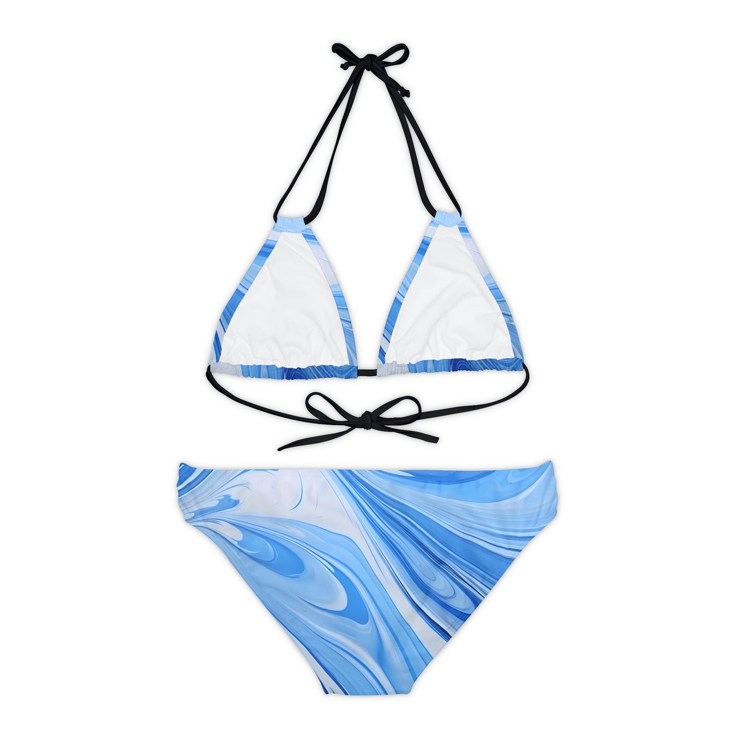 Blue and White Fluid Strappy Bikini Set