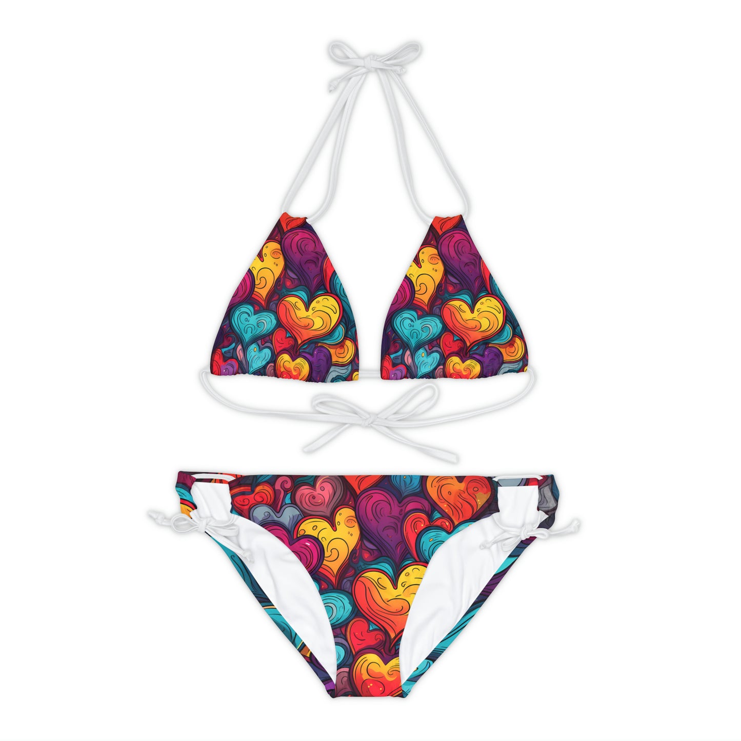 Colorful Hearts Strappy Bikini Set