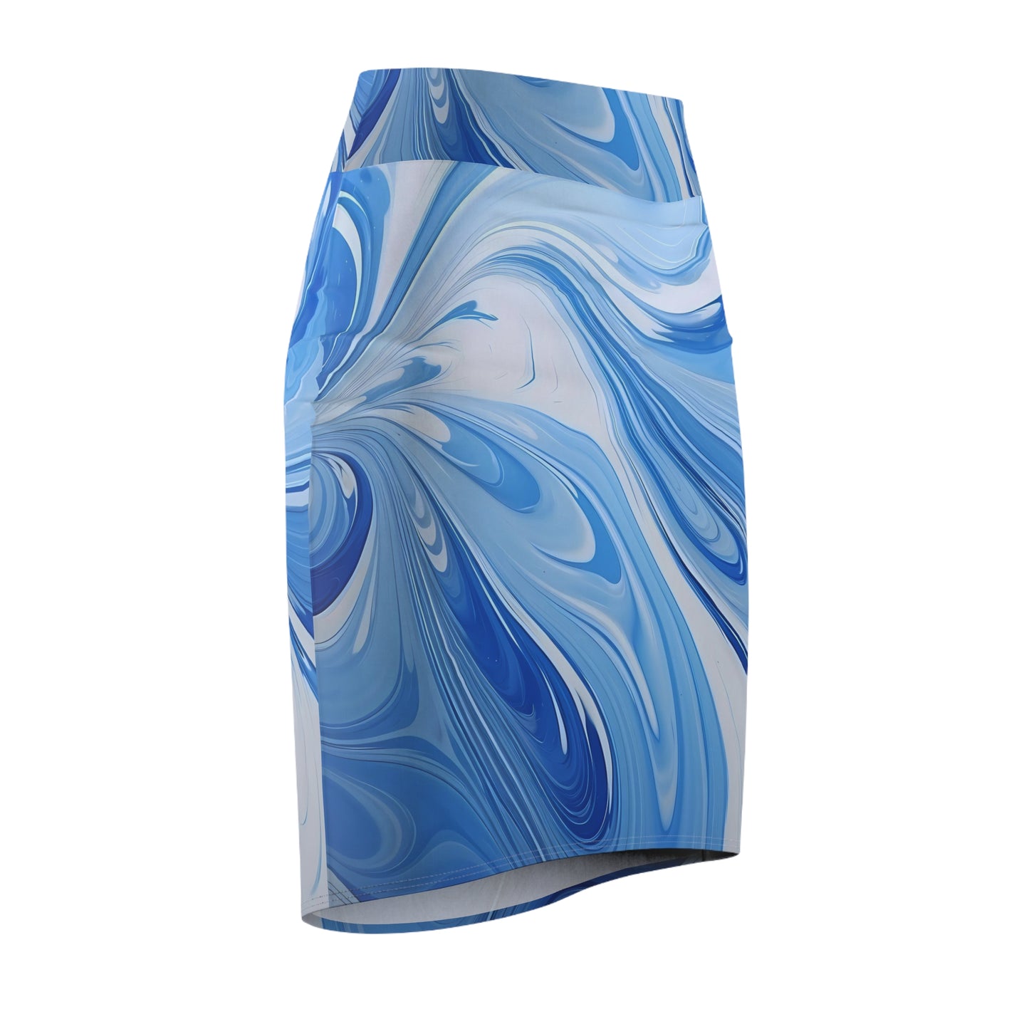 Blue and White Fluid Pencil Skirt