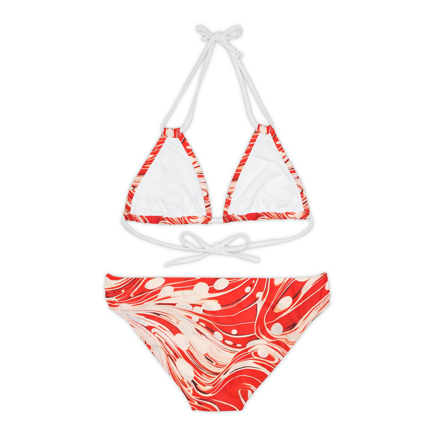 Red and White Swirls Strappy Bikini Set