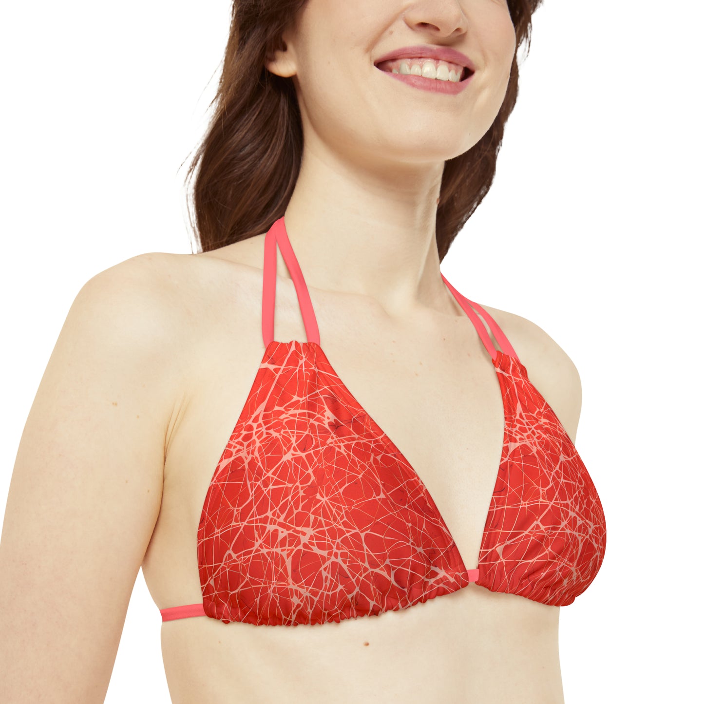 Red Fractured Strappy Bikini Set
