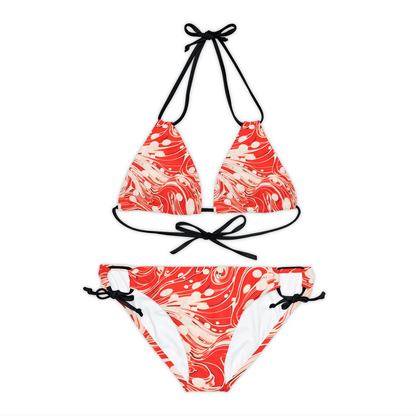 Red and White Swirls Strappy Bikini Set