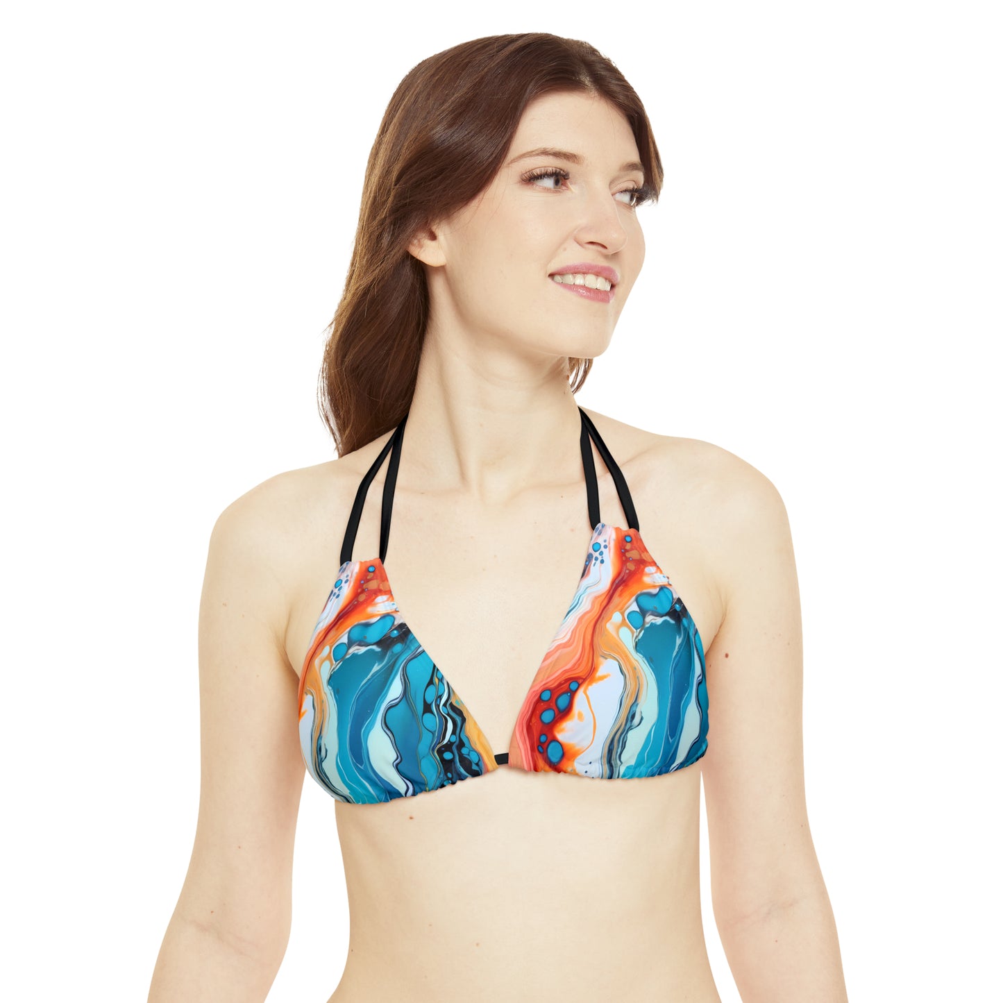Blue, Red & Orange Strappy Bikini Set