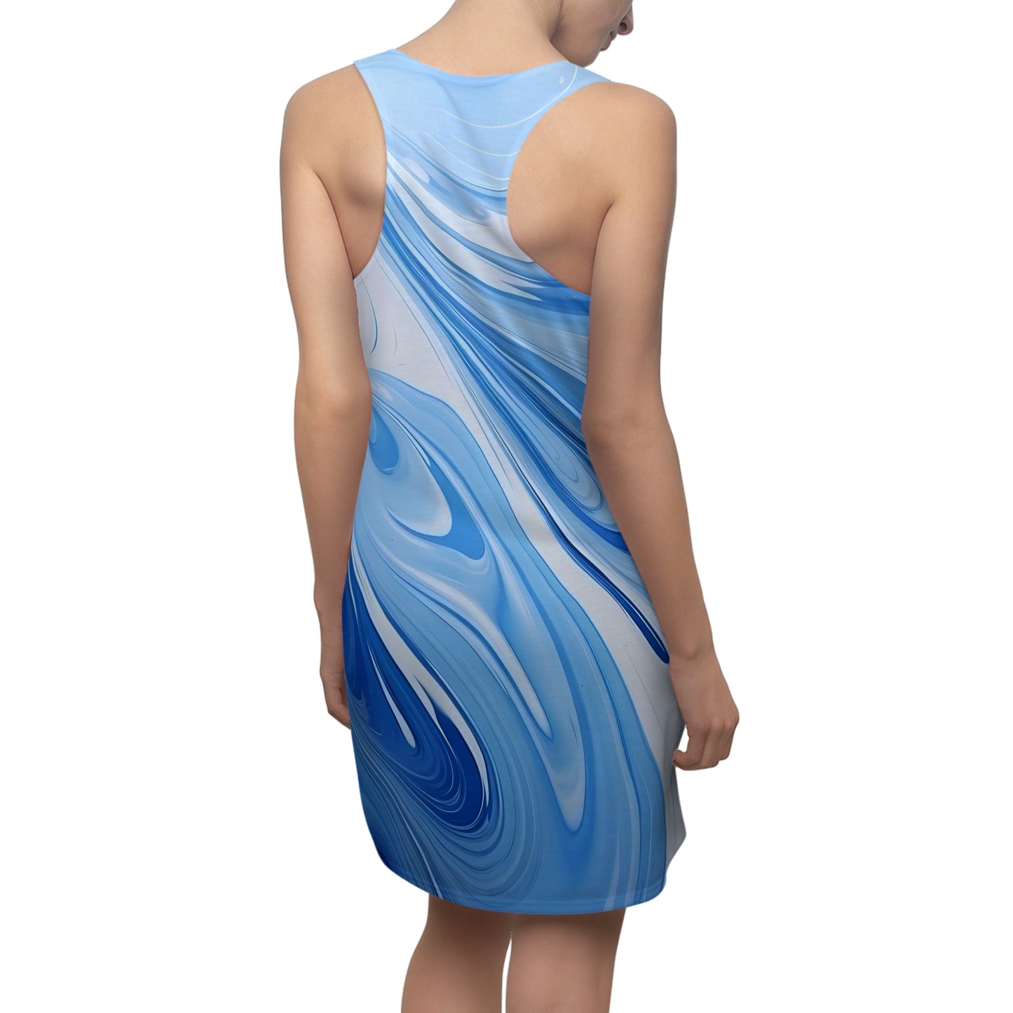 Blue and White Fluid Racerback Dress