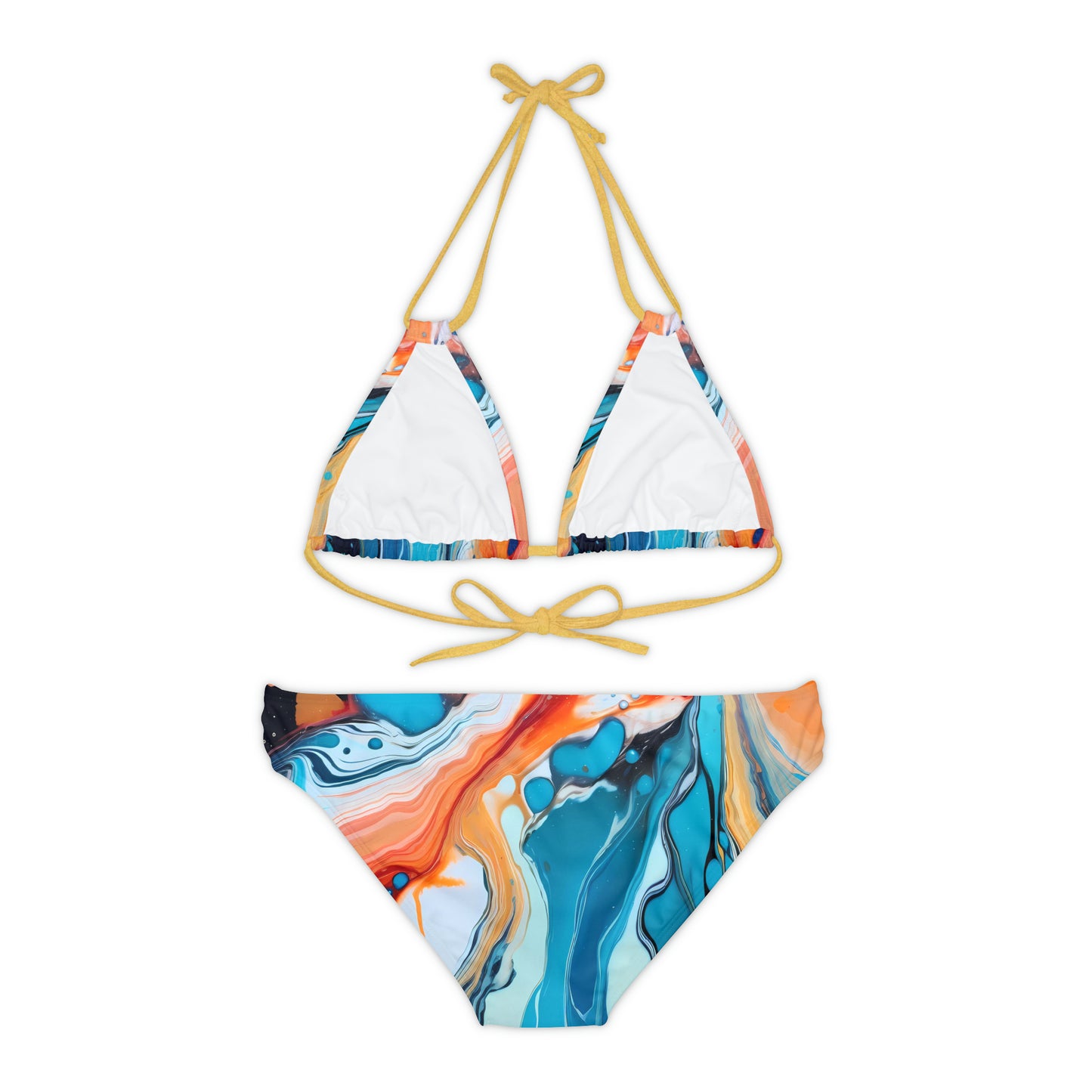 Blue, Red & Orange Strappy Bikini Set