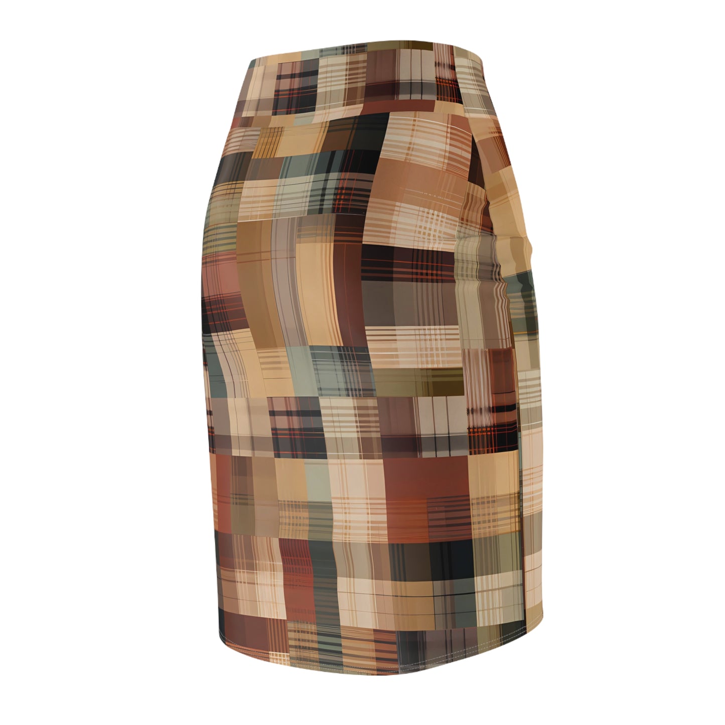 Abstract Plaid Pencil Skirt