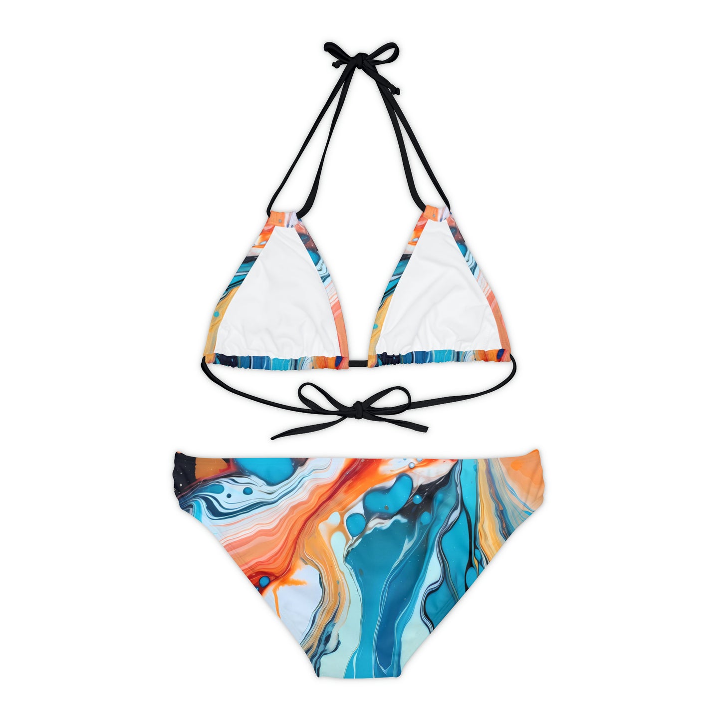 Blue, Red & Orange Strappy Bikini Set