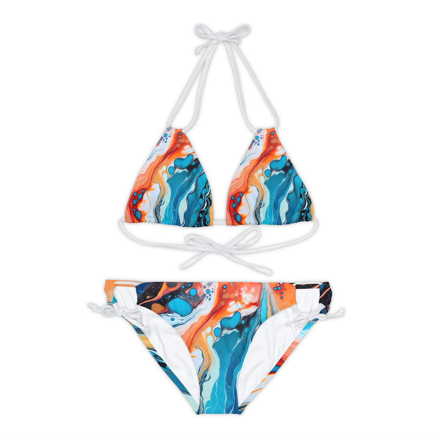 Blue, Red & Orange Strappy Bikini Set