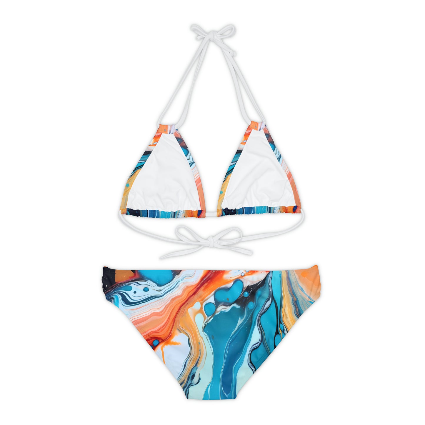 Blue, Red & Orange Strappy Bikini Set