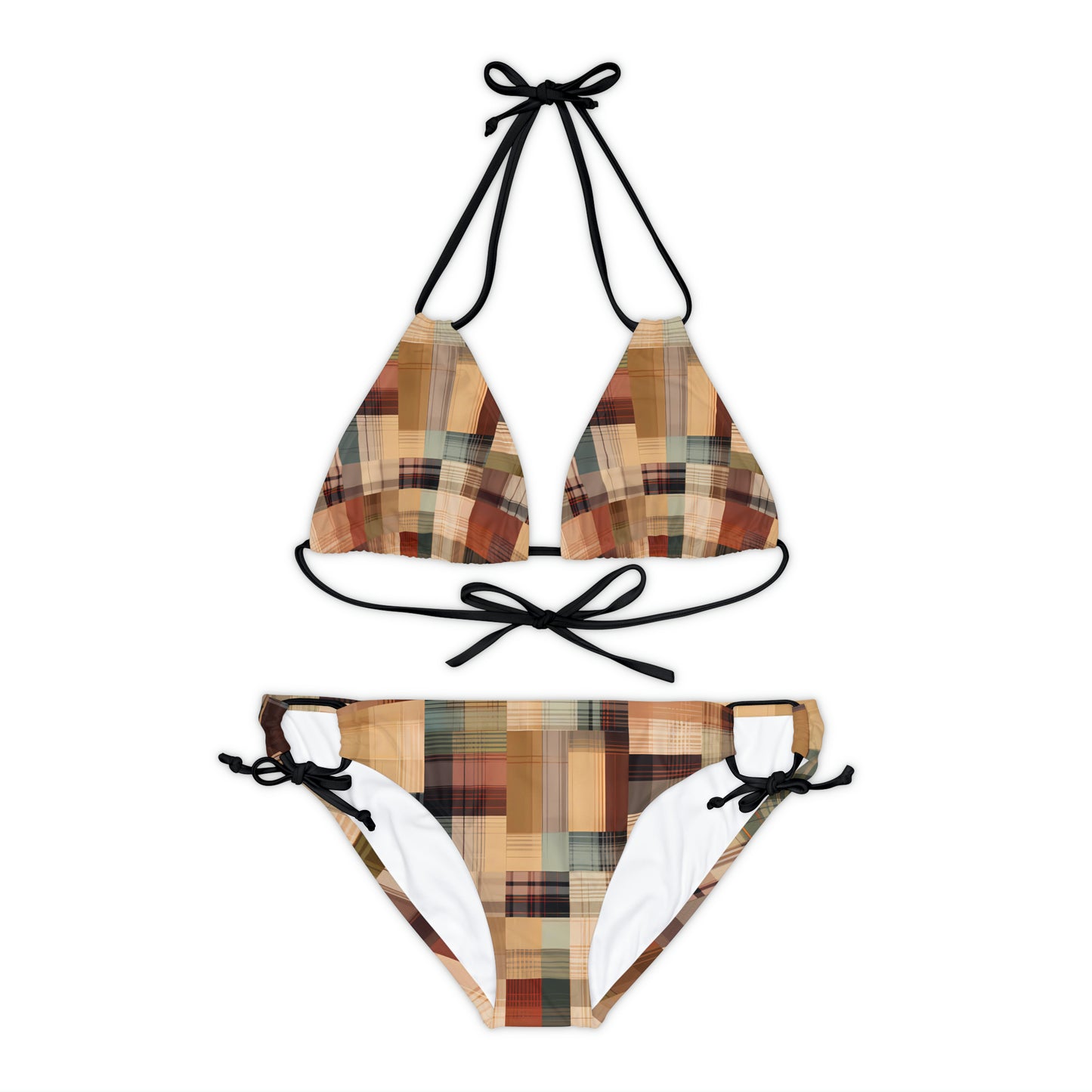 Abstract Plaid Strappy Bikini Set