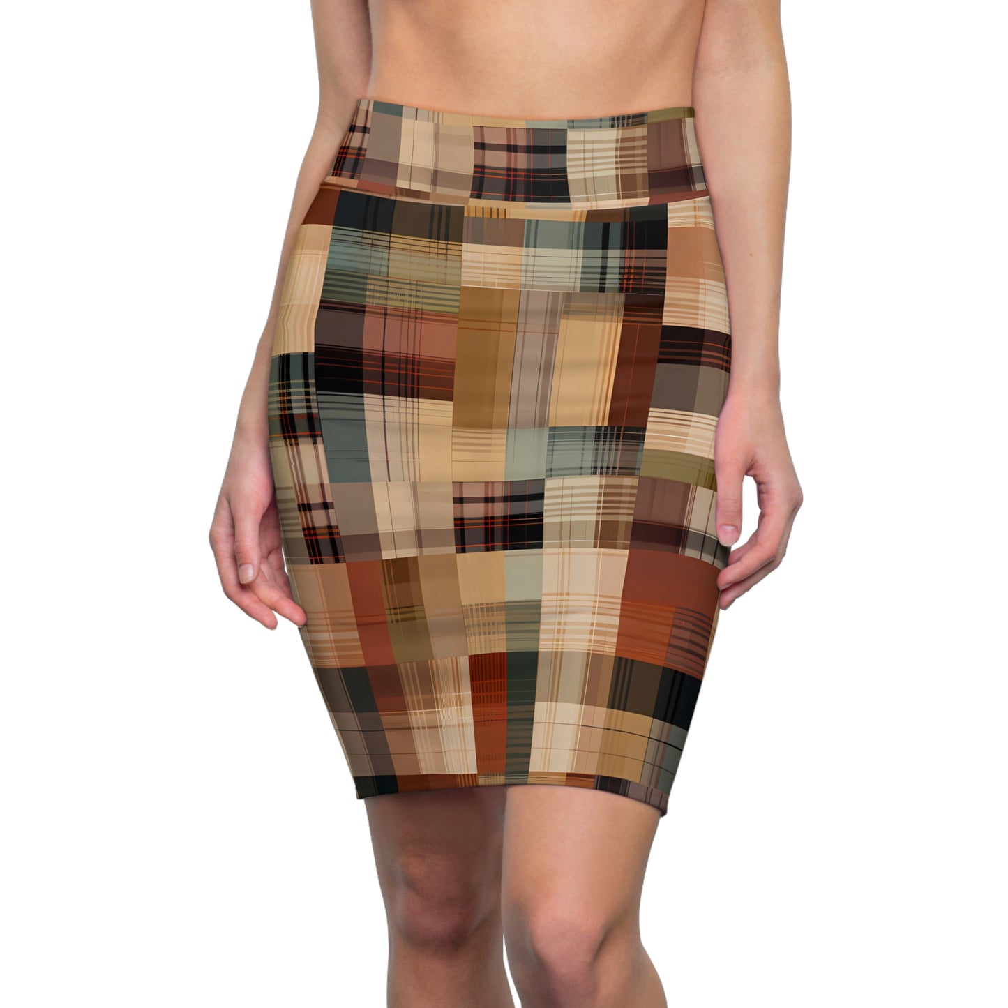 Abstract Plaid Pencil Skirt