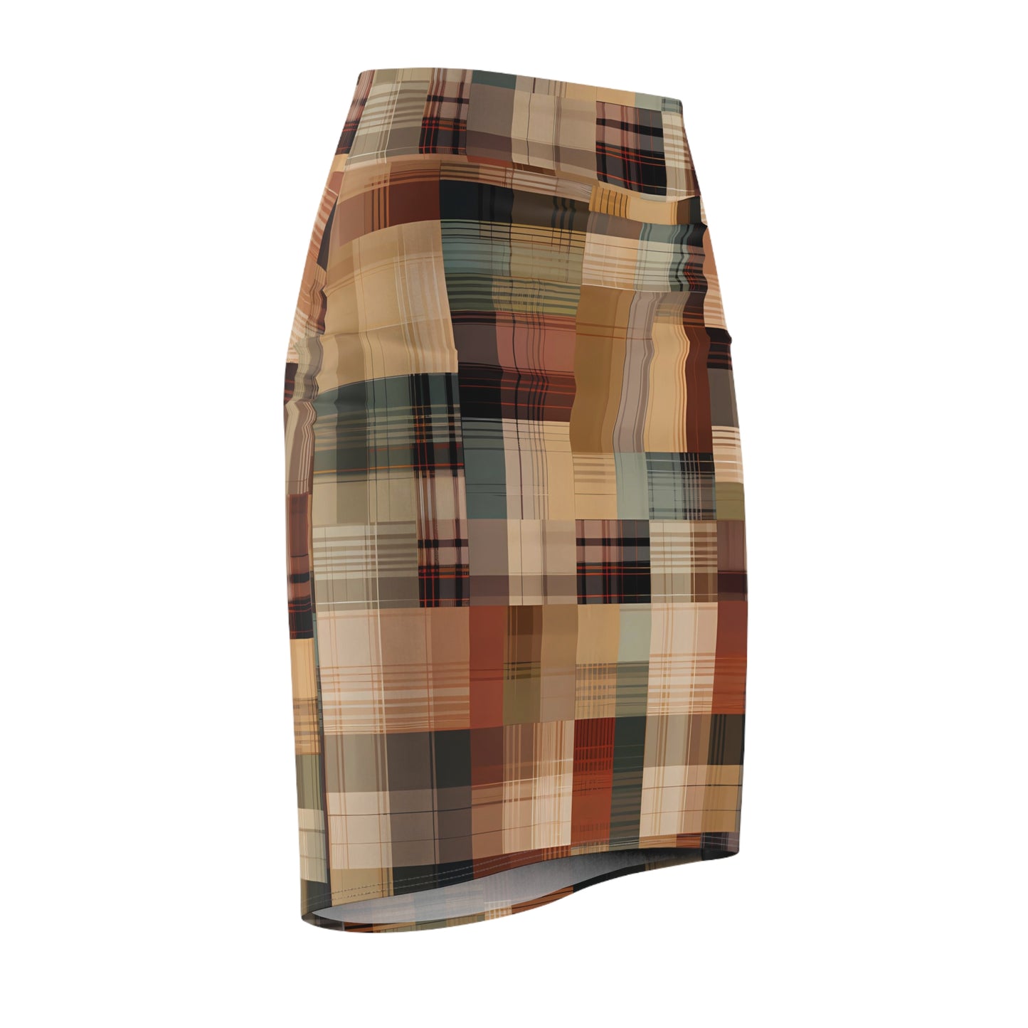 Abstract Plaid Pencil Skirt