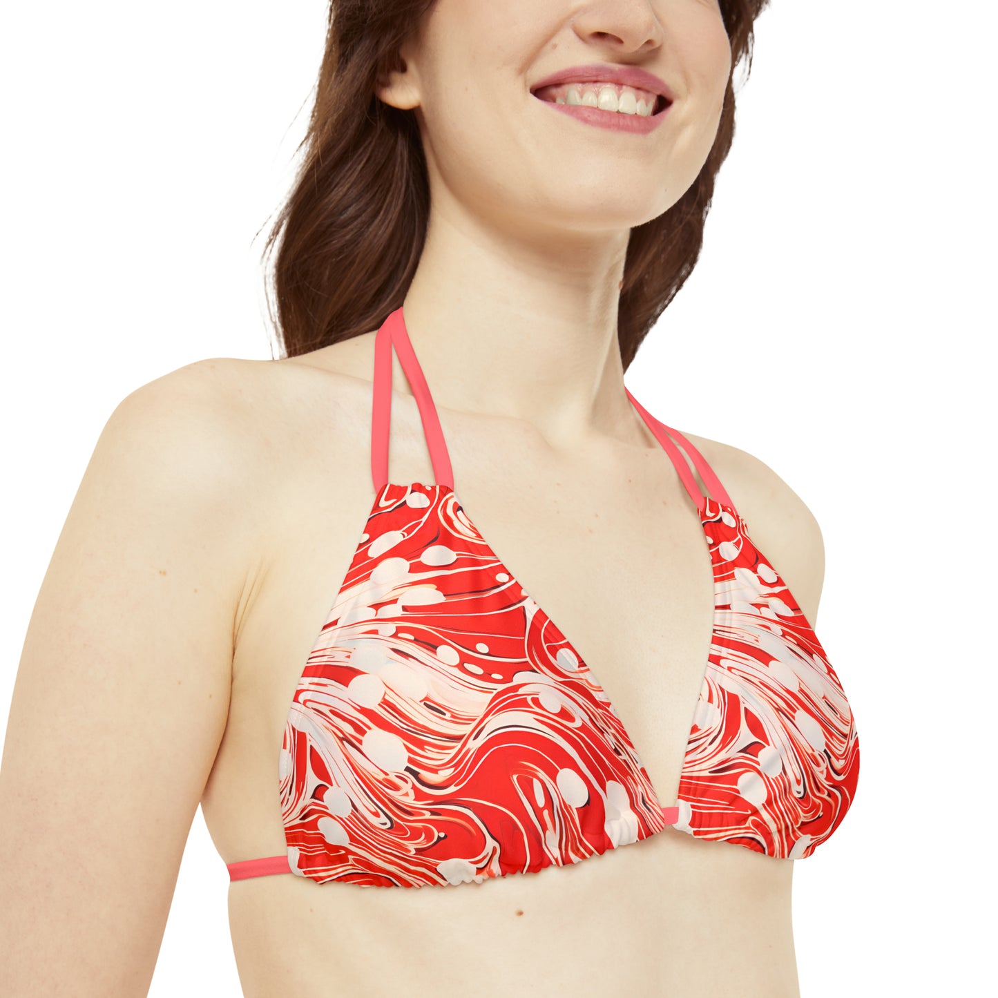Red and White Swirls Strappy Bikini Set