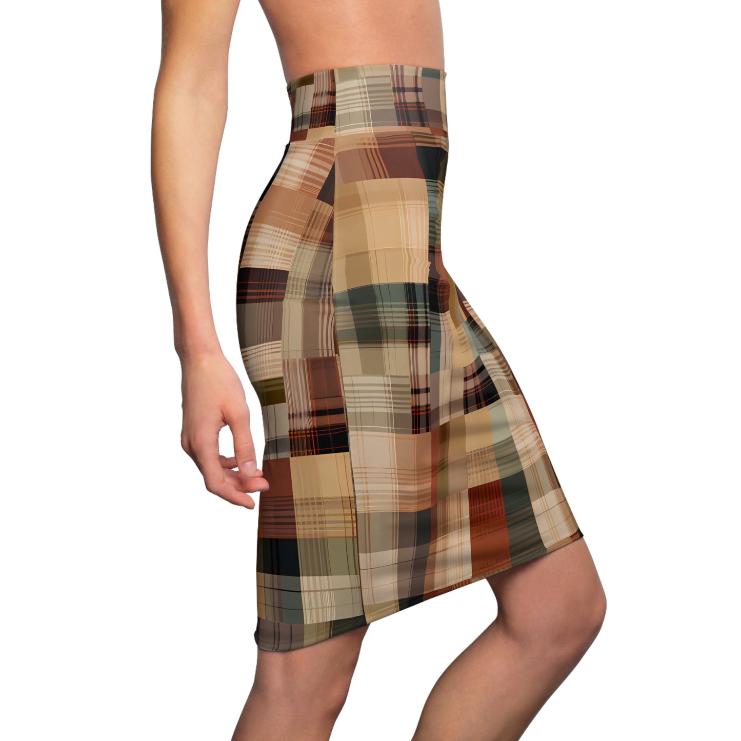 Abstract Plaid Pencil Skirt