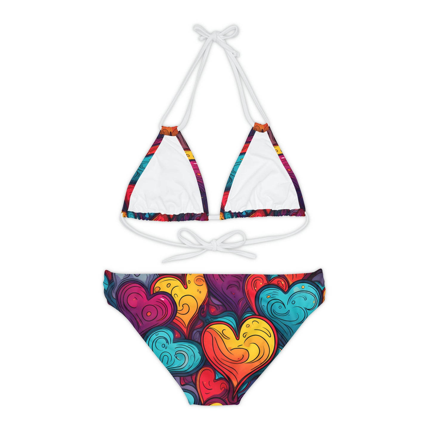 Colorful Hearts Strappy Bikini Set