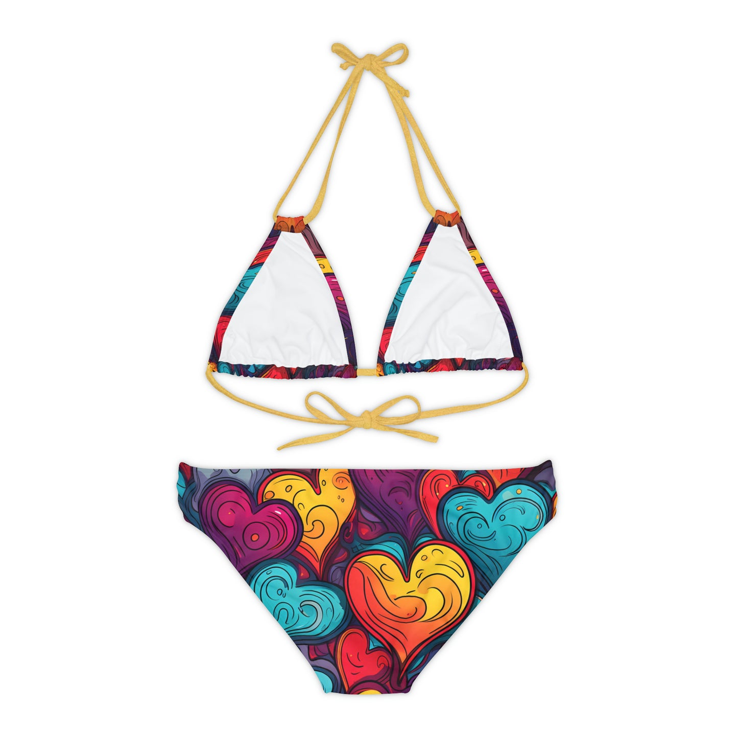 Colorful Hearts Strappy Bikini Set