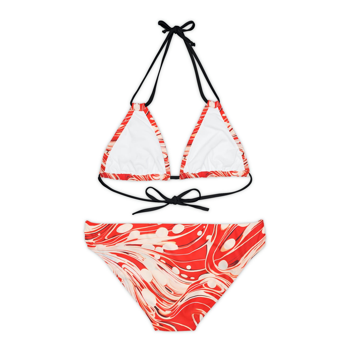Red and White Swirls Strappy Bikini Set