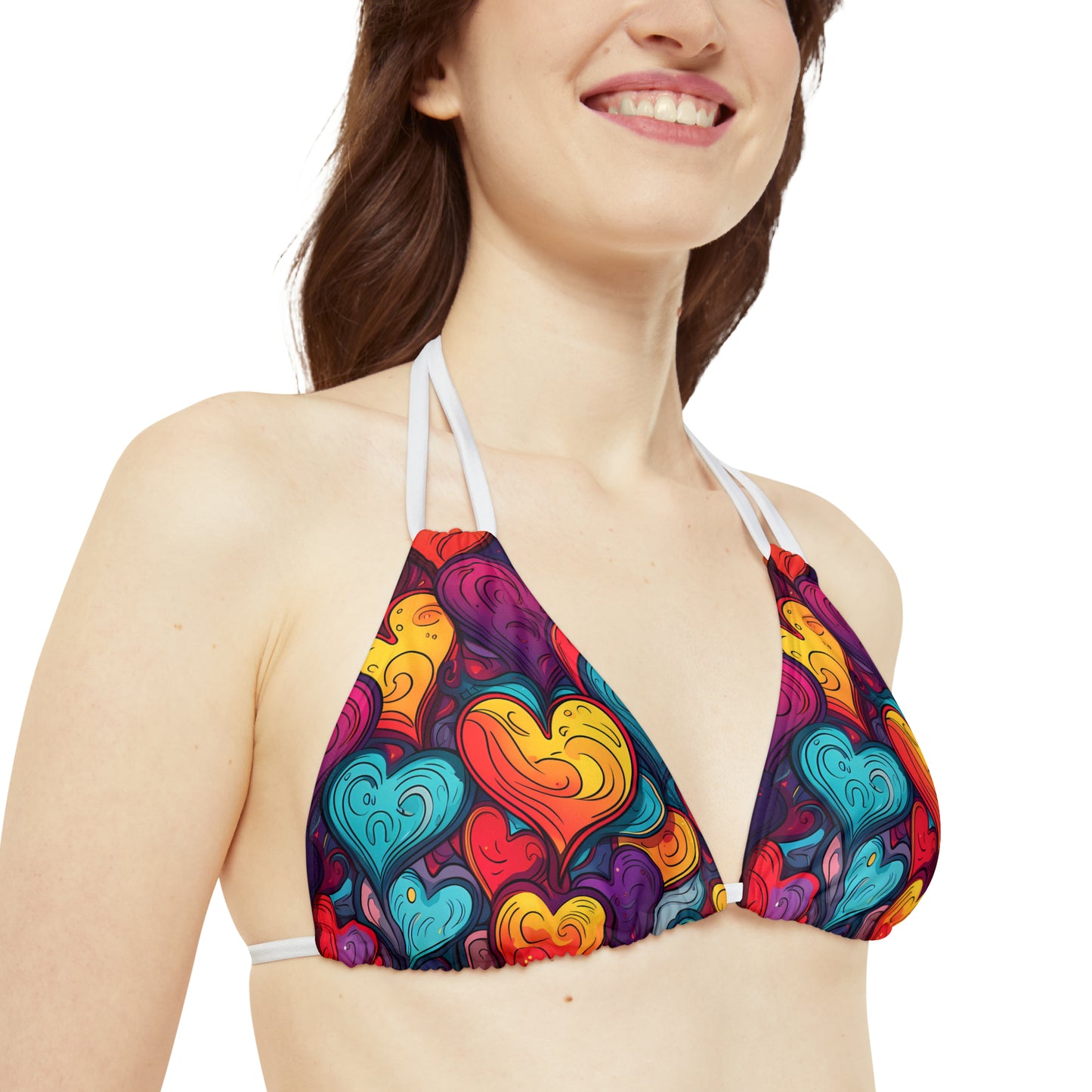 Colorful Hearts Strappy Bikini Set